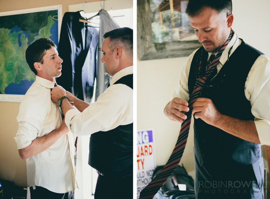 The groom and groomsmen are getting dressed