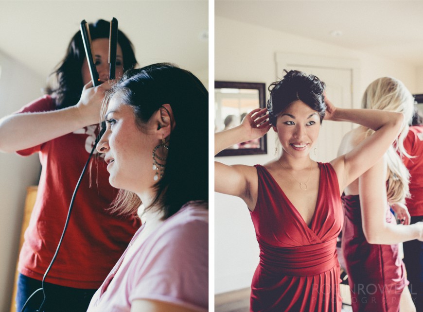 Bridesmaids are getting their outfits and appearance ready before the big day