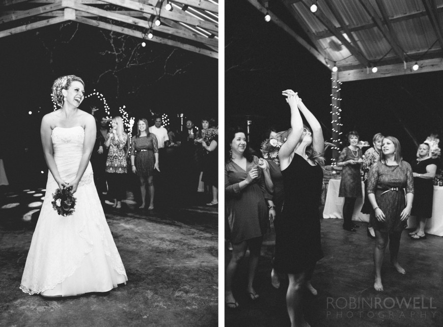 The bride tosses her bouquet
