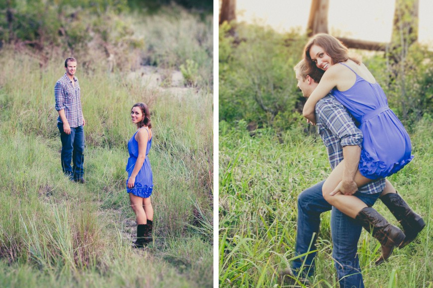 A traipse through high grasses during an engagement photo shoot
