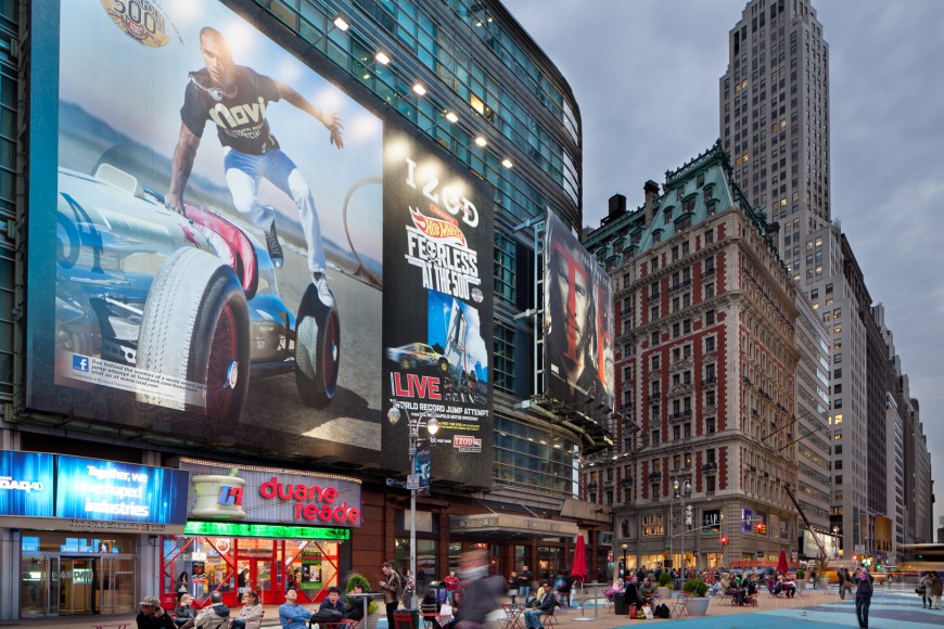 IZOD & Hotwheels "Fearless at the 500" billboard in Times Square, NYC