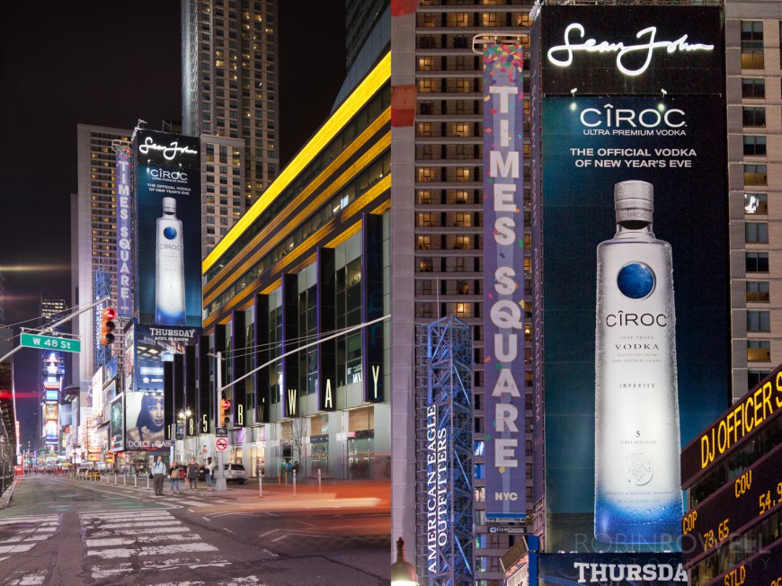 A "Ciroc" ad high above the streets in Times Square, NYC