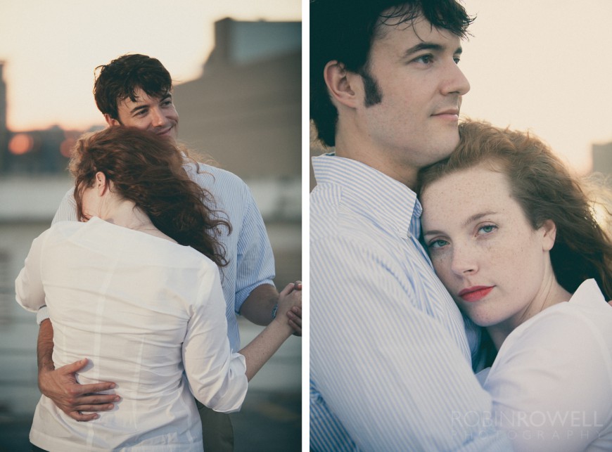 Ben and Megan dance and embrace during their engagement photo session in Austin TX