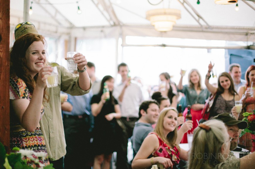 Everybody toasts a speech at the rehearsal dinner