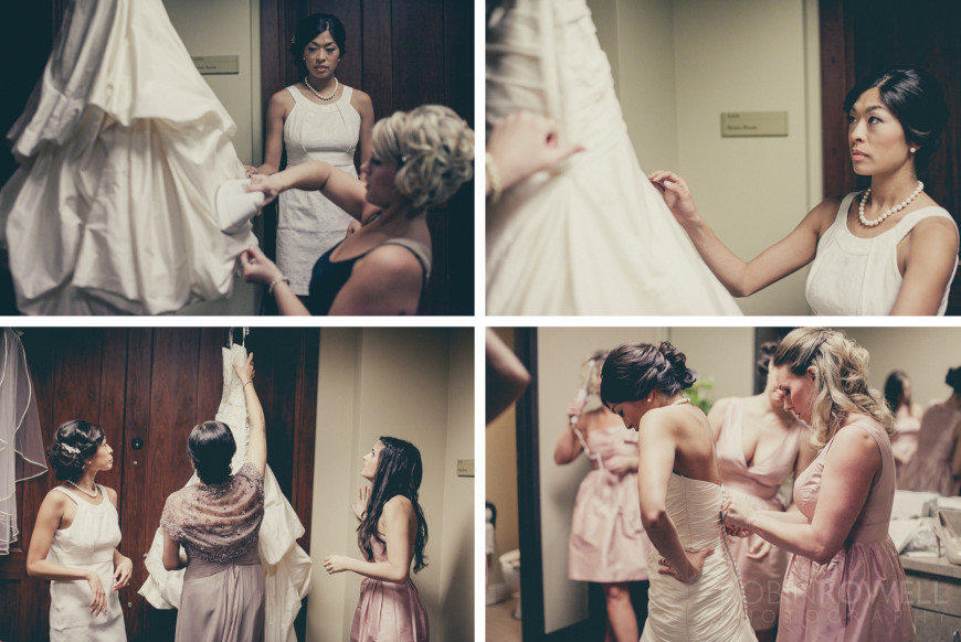 The bridesmaids work hard to get ready for the wedding