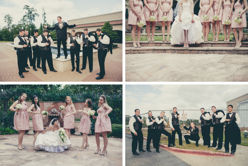 A collection of wedding party group photos at The Woodlands United Methodist Church