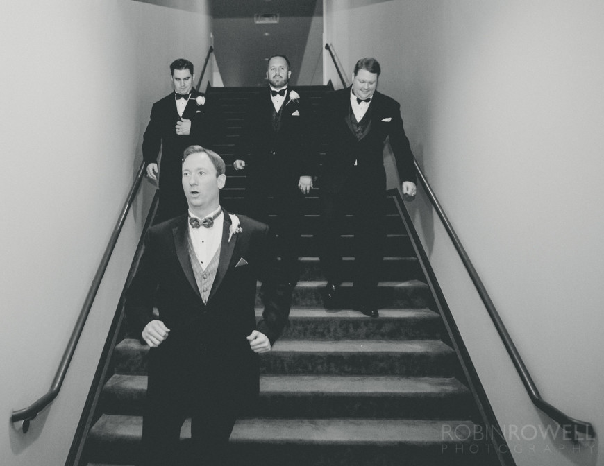 The grooms and his men head down stairs