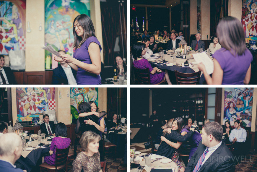 The bride to be shares stories and hugs during the rehearsal dinner at Grotto Ristorante - Woodlands, TX