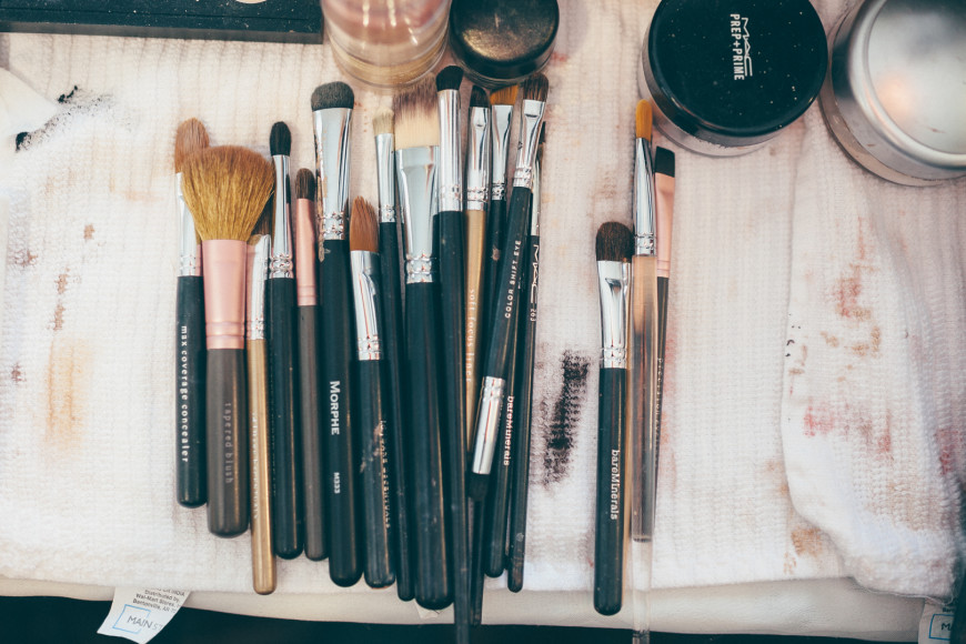 An assortment of makeup brushes