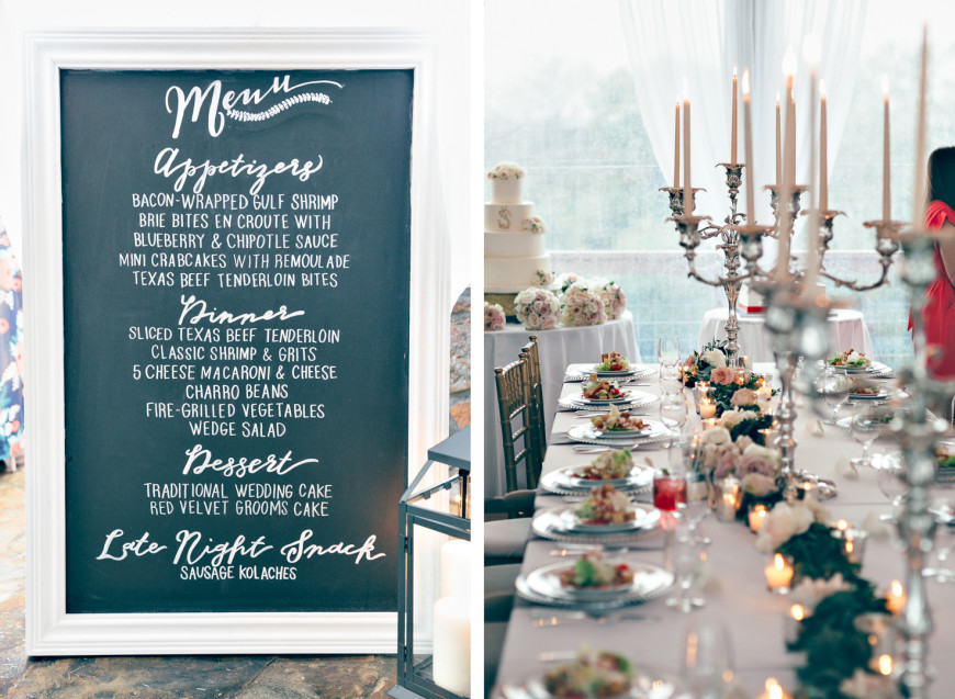 Wedding menu and table settings